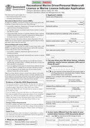 Form F2334 Recreational Marine Driver/Personal Watercraft Licence or Marine Licence Indicator Application - Queensland, Australia