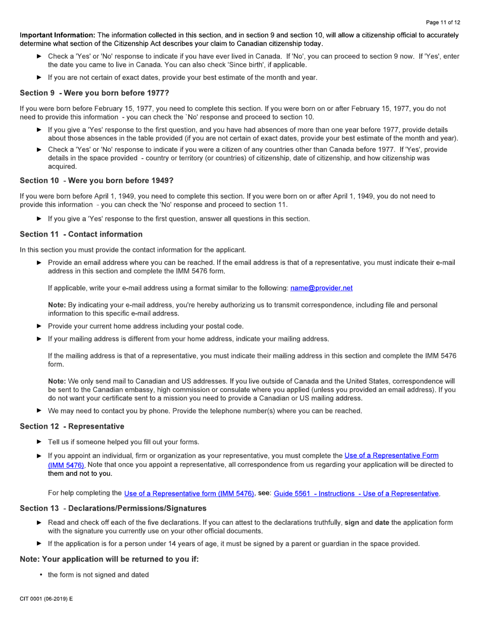 Form CIT0001 Application for Citizenship Certificate for Adults and Minors (Proof of Citizenship) - Canada, Page 11