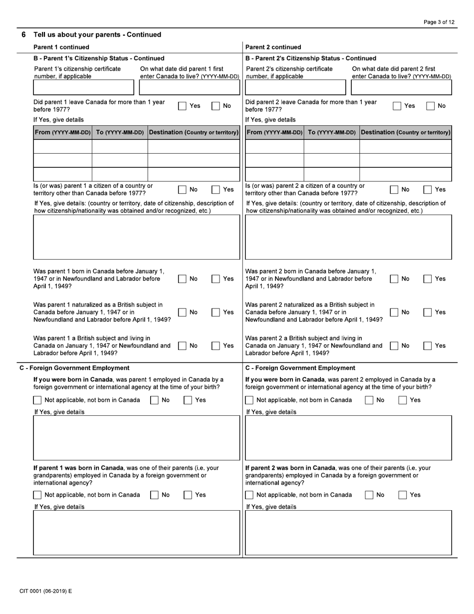 Form CIT0001 Application for Citizenship Certificate for Adults and Minors (Proof of Citizenship) - Canada, Page 3