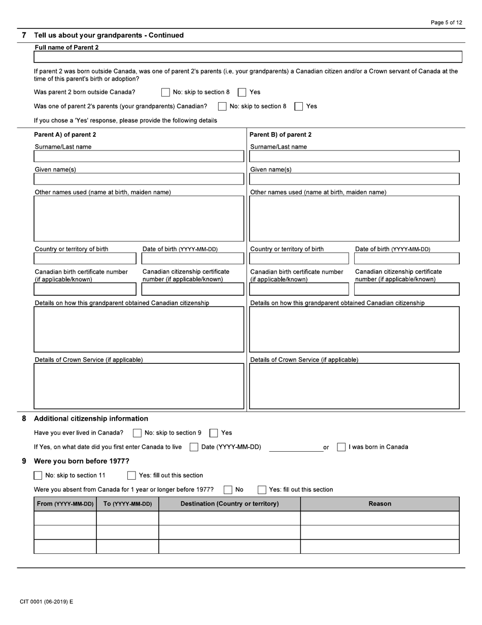 Form CIT0001 - Fill Out, Sign Online and Download Fillable PDF, Canada ...