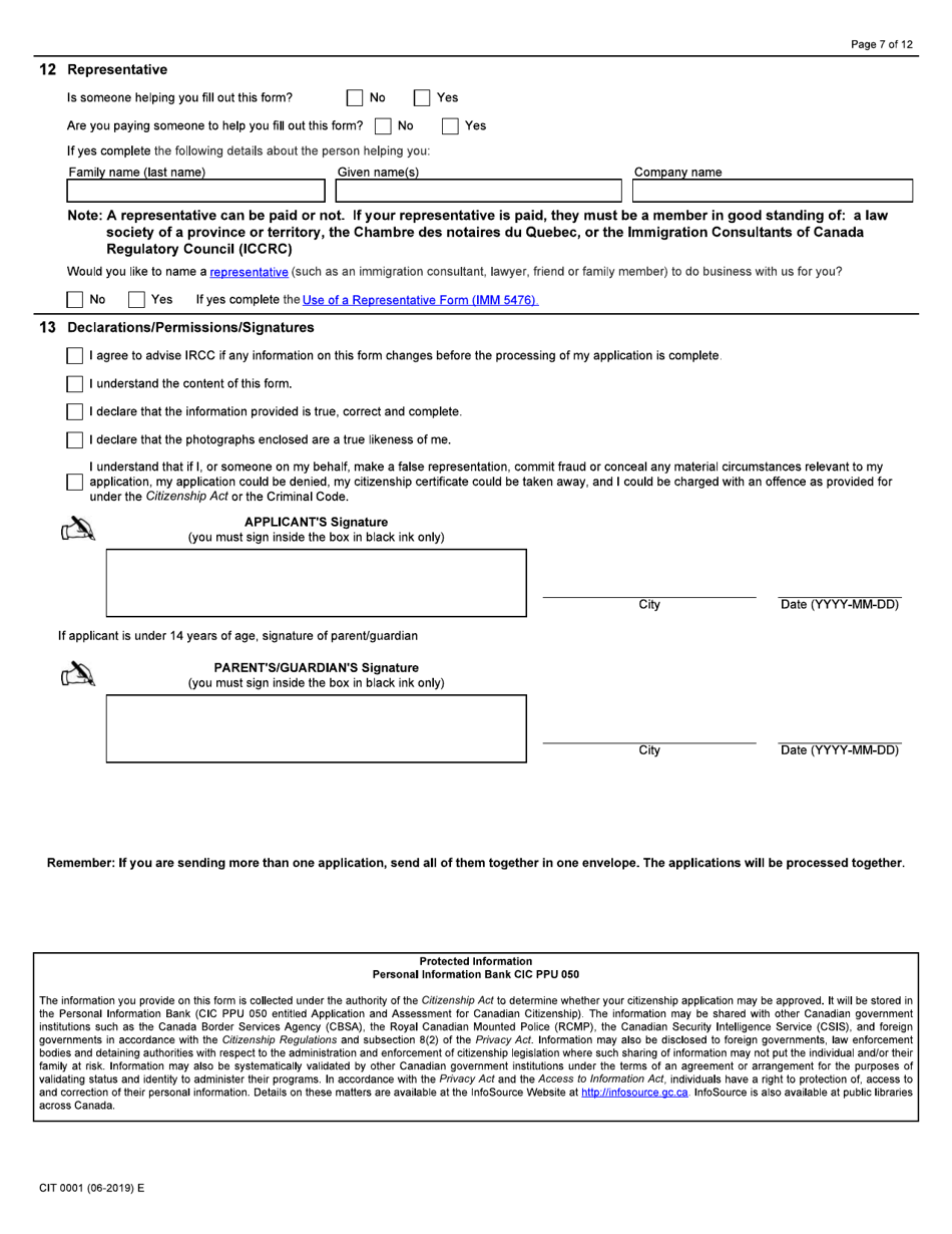 Form CIT0001 Application for Citizenship Certificate for Adults and Minors (Proof of Citizenship) - Canada, Page 7