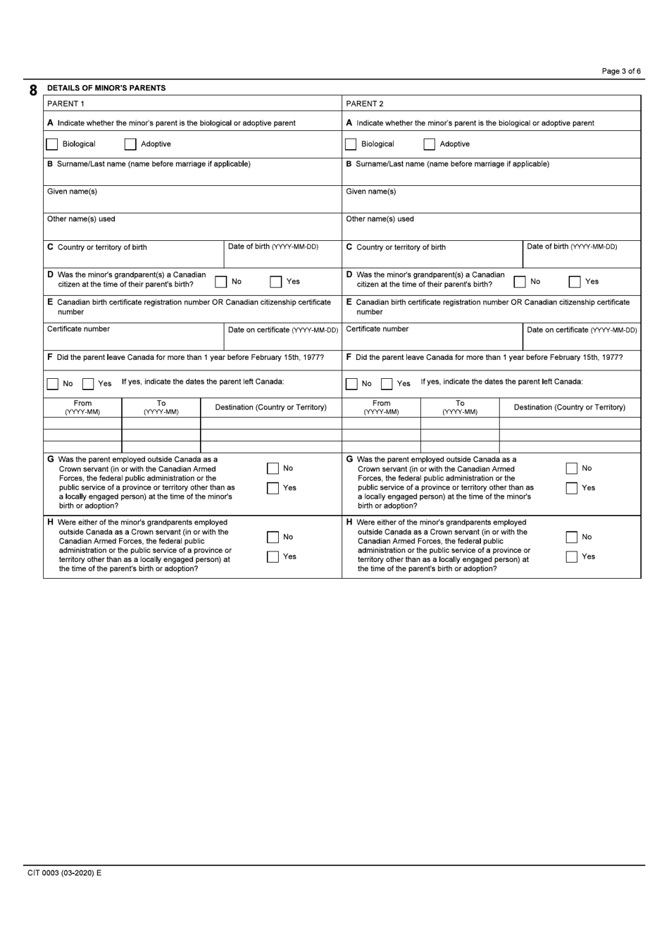 Form CIT0003 Application for Canadian Citizenship - Minors (Under 18 Years of Age) Under Subsection 5(2) - Canada, Page 3