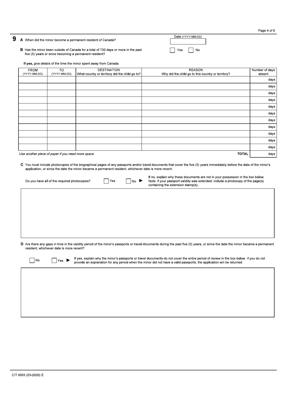 Form CIT0003 Application for Canadian Citizenship - Minors (Under 18 Years of Age) Under Subsection 5(2) - Canada, Page 4
