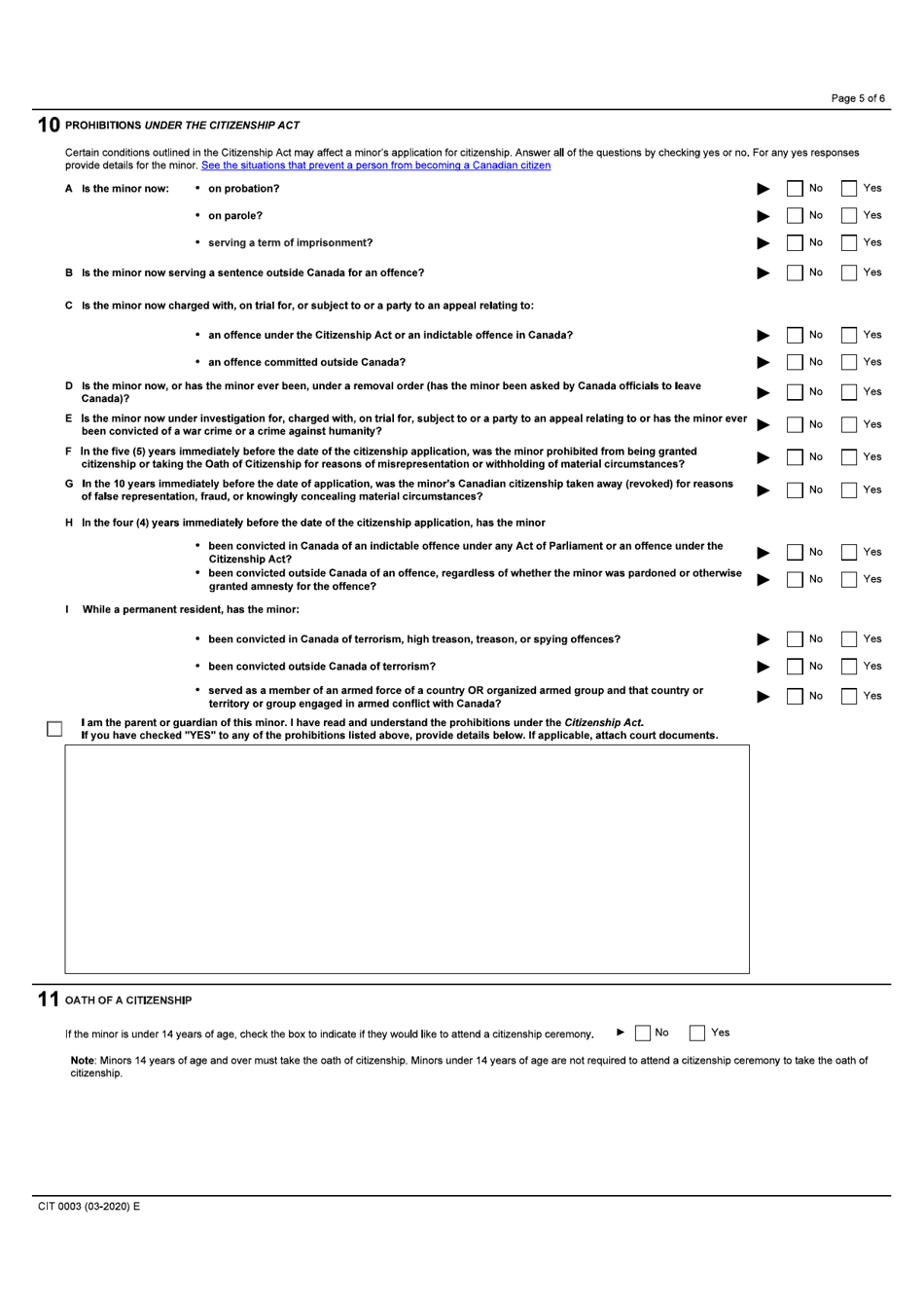 Form CIT0003 Application for Canadian Citizenship - Minors (Under 18 Years of Age) Under Subsection 5(2) - Canada, Page 5