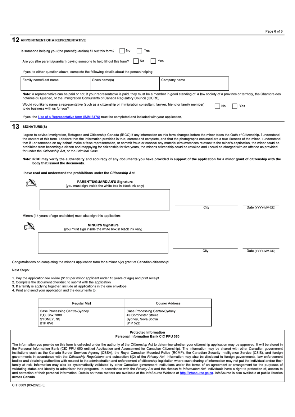 Form CIT0003 Application for Canadian Citizenship - Minors (Under 18 Years of Age) Under Subsection 5(2) - Canada, Page 6