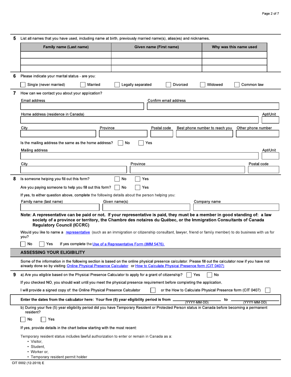 Form CIT0002 - Fill Out, Sign Online and Download Fillable PDF, Canada ...