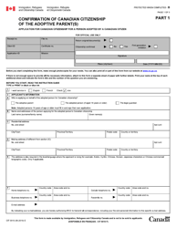 Document preview: Form CIT0010 Part 1 Confirmation of Canadian Citizenship of the Adoptive Parent(S) - Canada