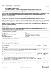 Document preview: Form CIT0014 Document Checklist - Application for a Citizenship Certificate (Proof of Citizenship) - Canada