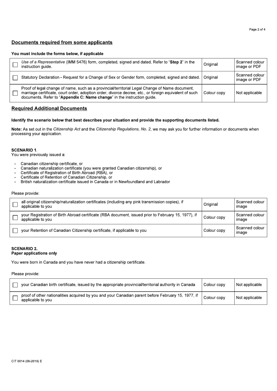 Form CIT0014 Document Checklist - Application for a Citizenship Certificate (Proof of Citizenship) - Canada, Page 2