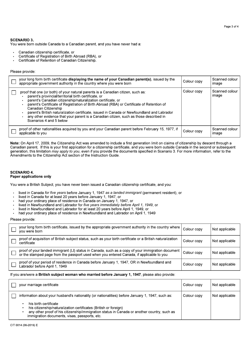 Form CIT0014 Document Checklist - Application for a Citizenship Certificate (Proof of Citizenship) - Canada, Page 3