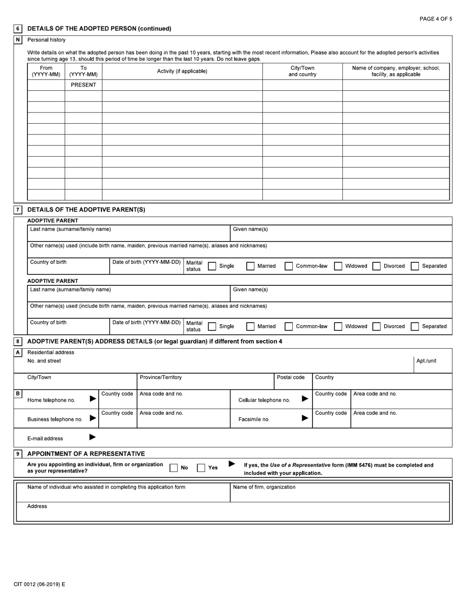 Form CIT0012 Adoptees Application - Canada, Page 4
