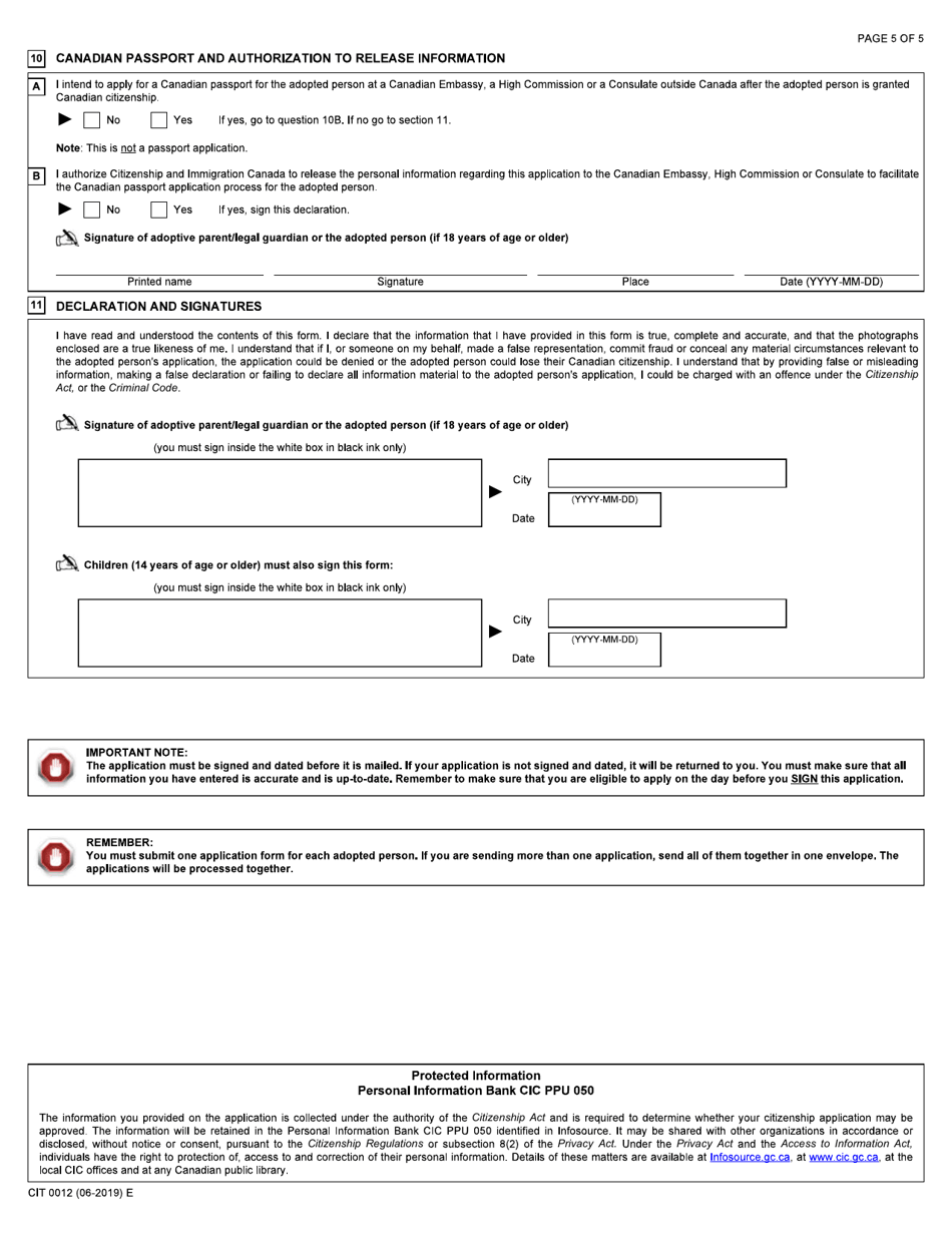 Form CIT0012 Adoptees Application - Canada, Page 5