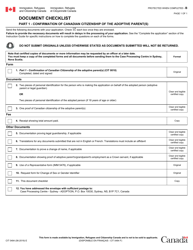 Document preview: Form CIT0484 Part 1 Document Checklist - Confirmation of Canadian Citizenship of the Adoptive Parent(S) - Canada