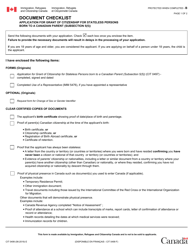 Document preview: Form CIT0499 Document Checklist - Application for Grant of Citizenship for Stateless Persons Born to a Canadian Parent (Subsection 5(5)) - Canada