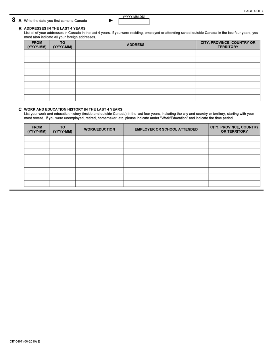 Form CIT0497 Application for Grant of Citizenship for Stateless Persons Born to a Canadian Parent on or After April 17, 2009 - Subsection 5(5) - Canada, Page 4