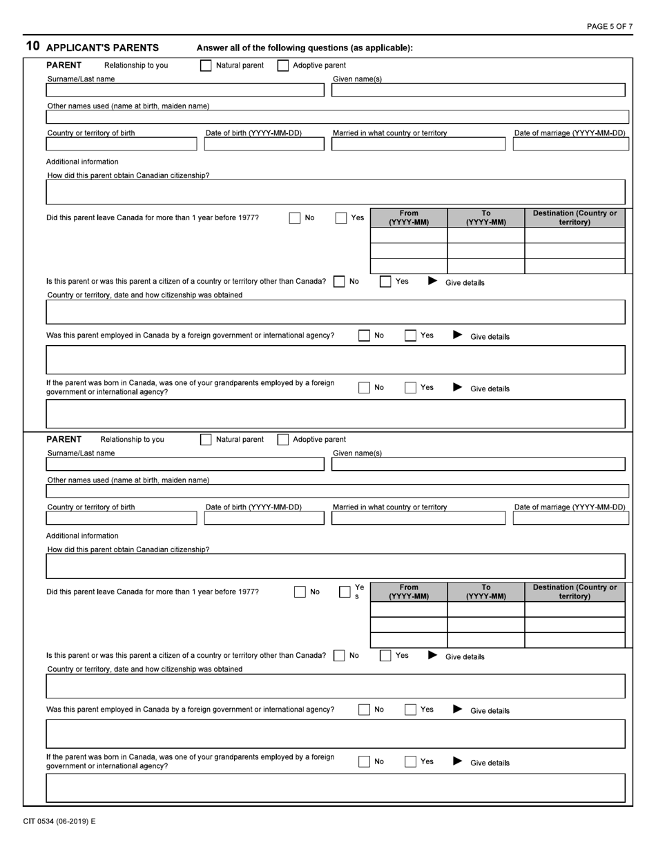 Form CIT0534 Application to Resume Canadian Citizenship - Canadian Armed Forces - Canada, Page 5