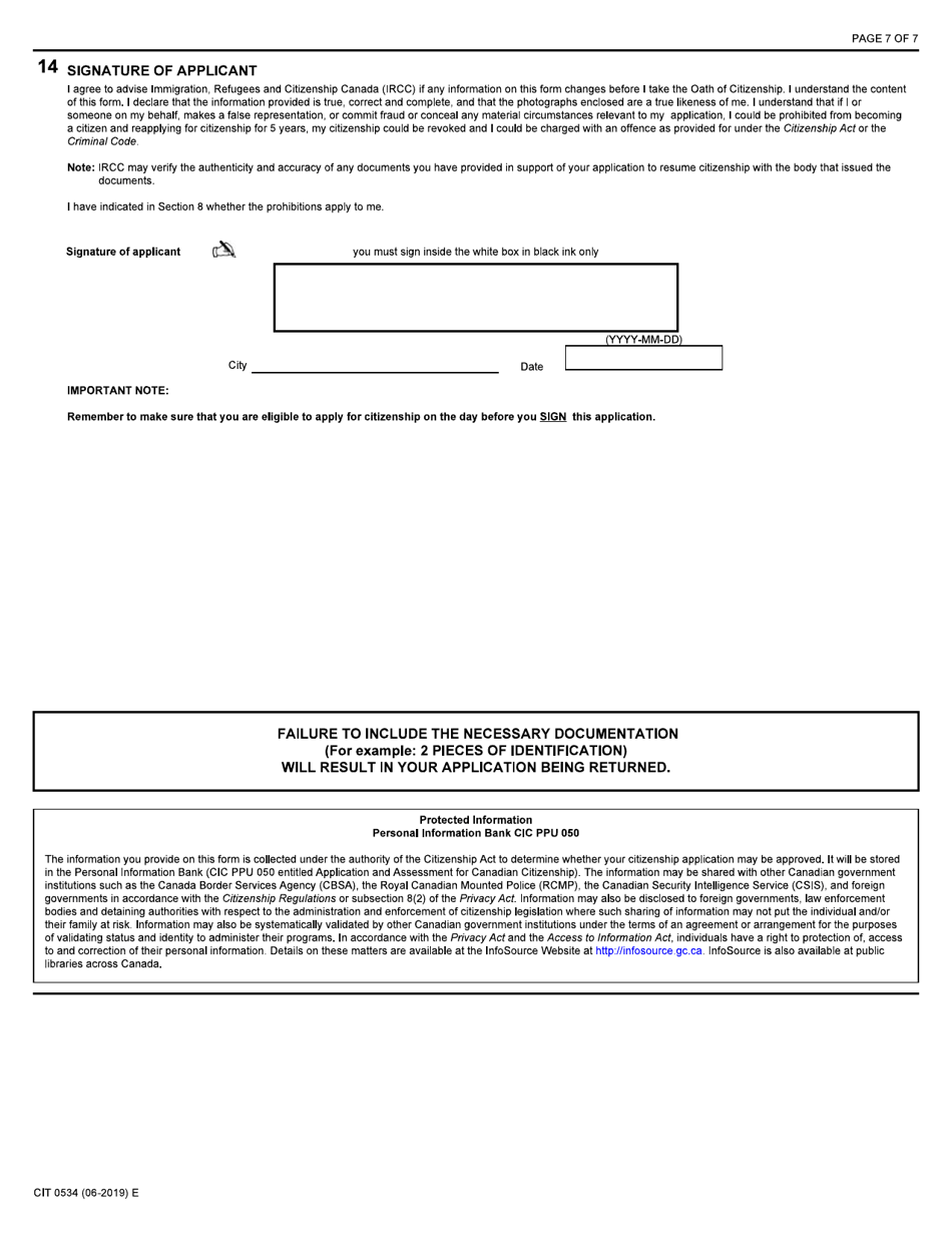 Form CIT0534 Application to Resume Canadian Citizenship - Canadian Armed Forces - Canada, Page 7