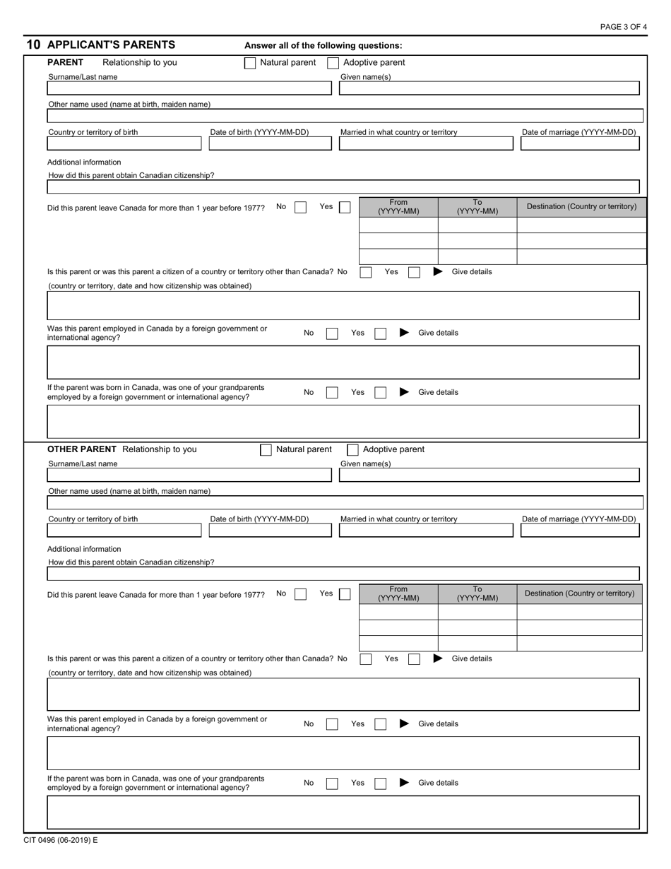 Form CIT0496 Application to Renounce Canadian Citizenship - R7.1 (For Certain Persons Who Acquired Citizenship Under Amendments to the Citizenship Act in 2009 or 2015) - Canada, Page 3