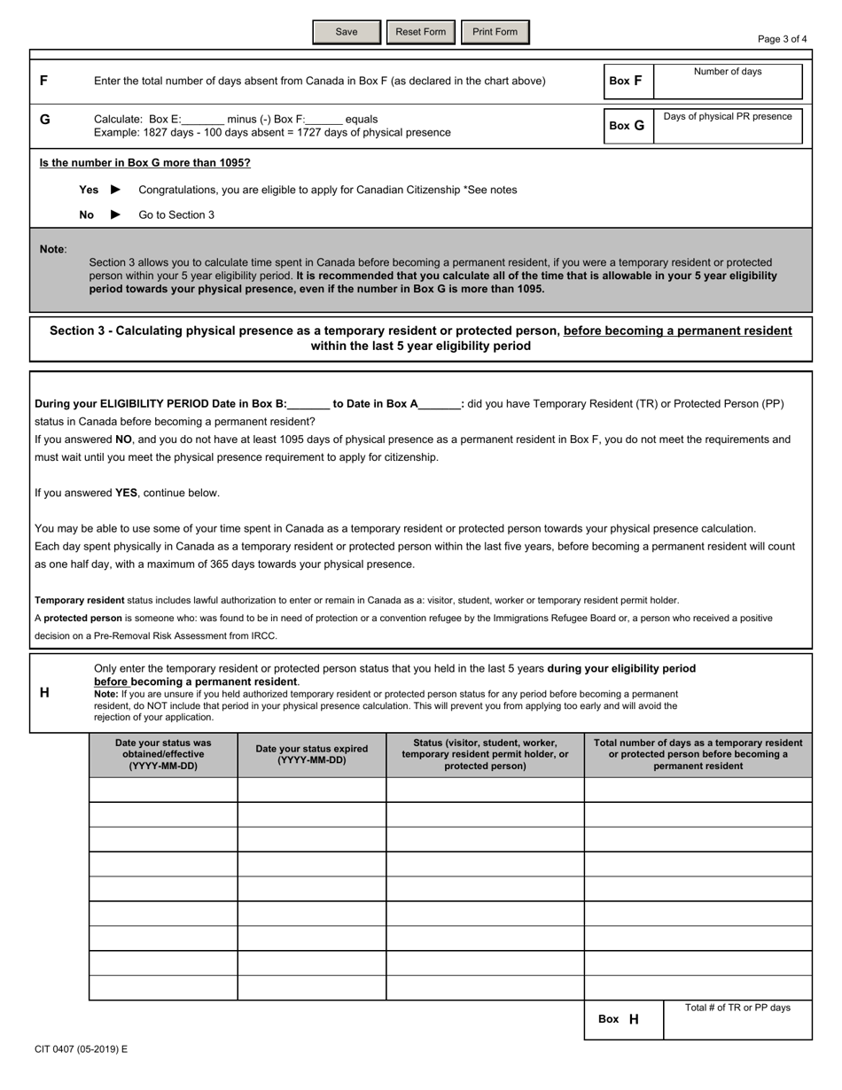 Form CIT0407 How to Calculate Physical Presence - Canada, Page 3
