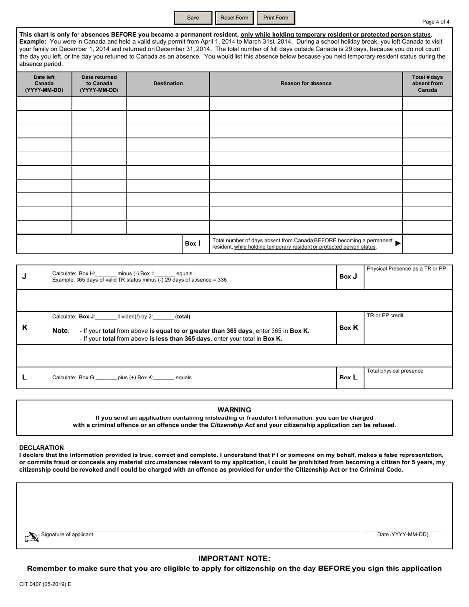 Form CIT0407 How to Calculate Physical Presence - Canada, Page 4