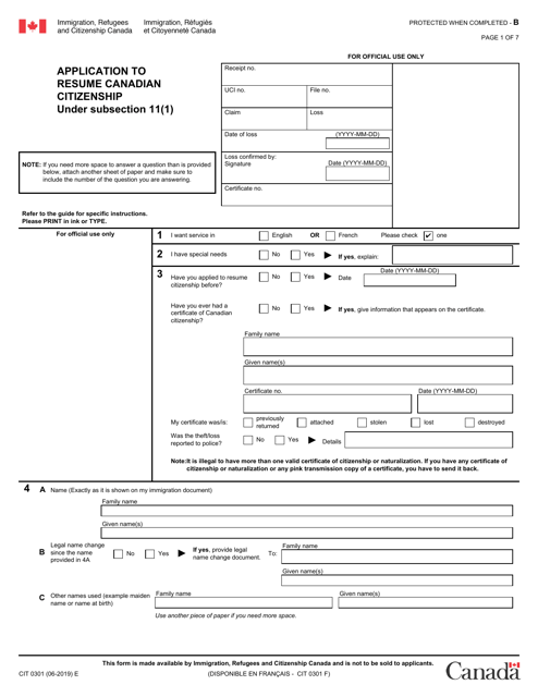 Form CIT0301  Printable Pdf