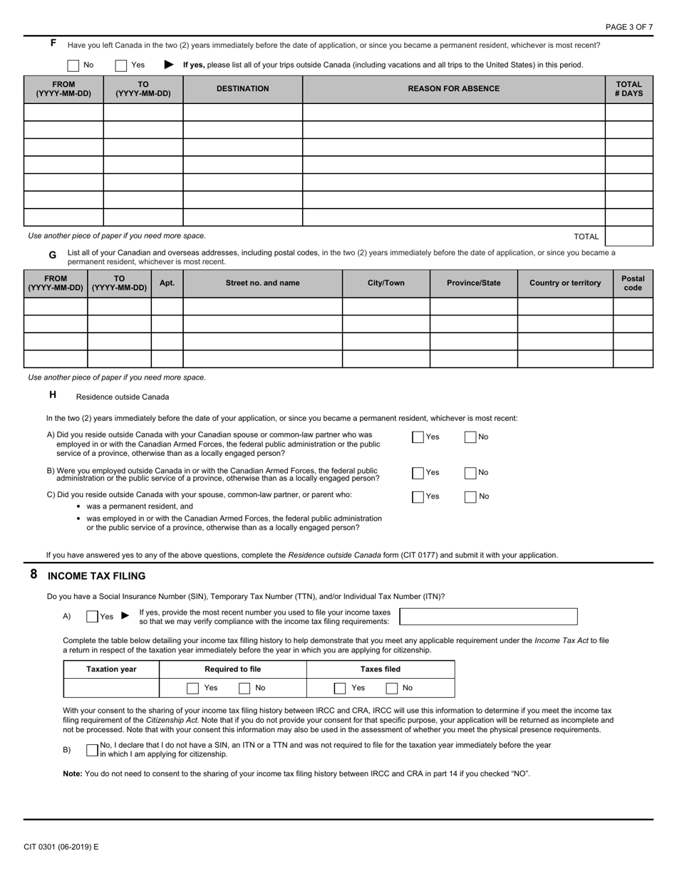 Form CIT0301 Application to Resume Canadian Citizenship Under Subsection 11(1) - Canada, Page 3