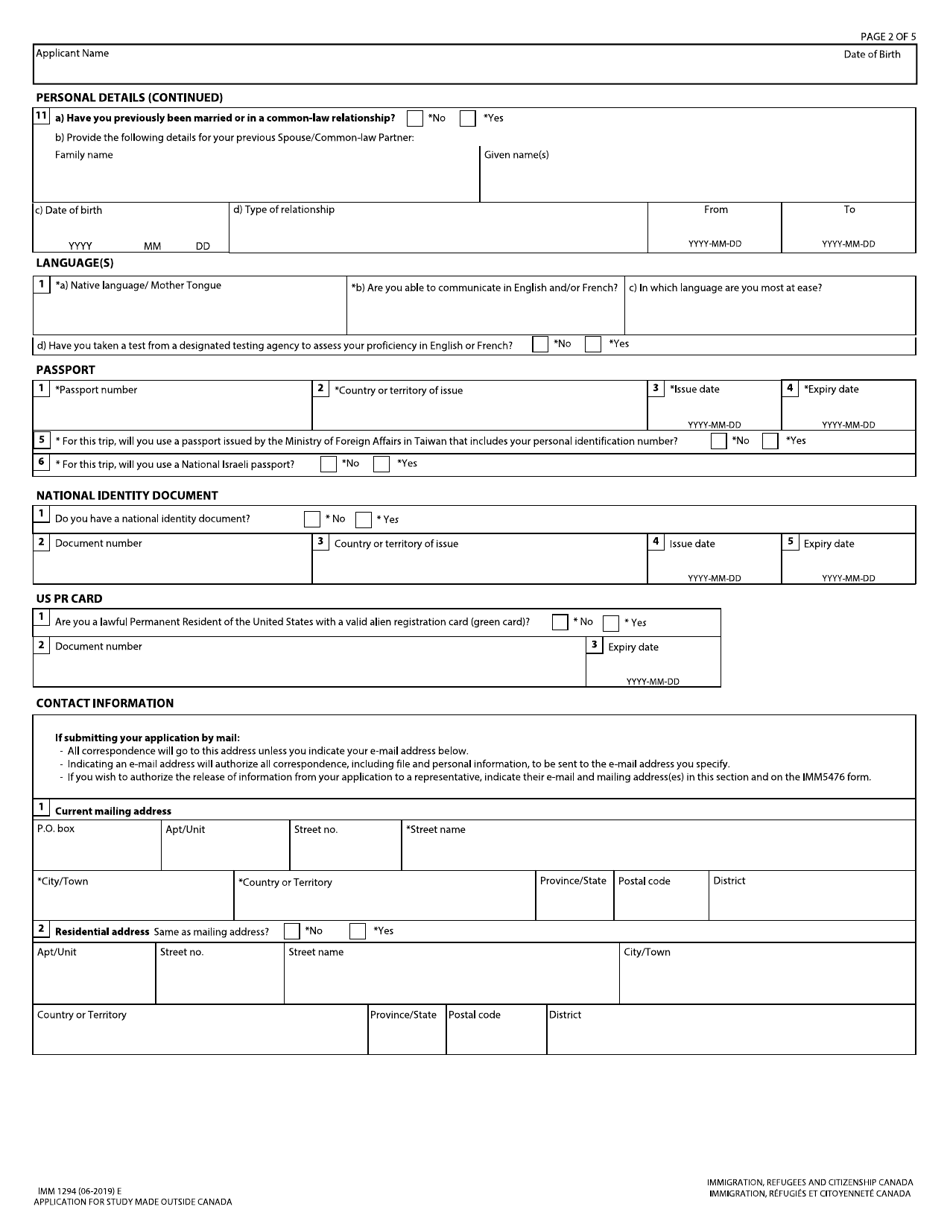 Form IMM1294 - Fill Out, Sign Online and Download Fillable PDF, Canada ...