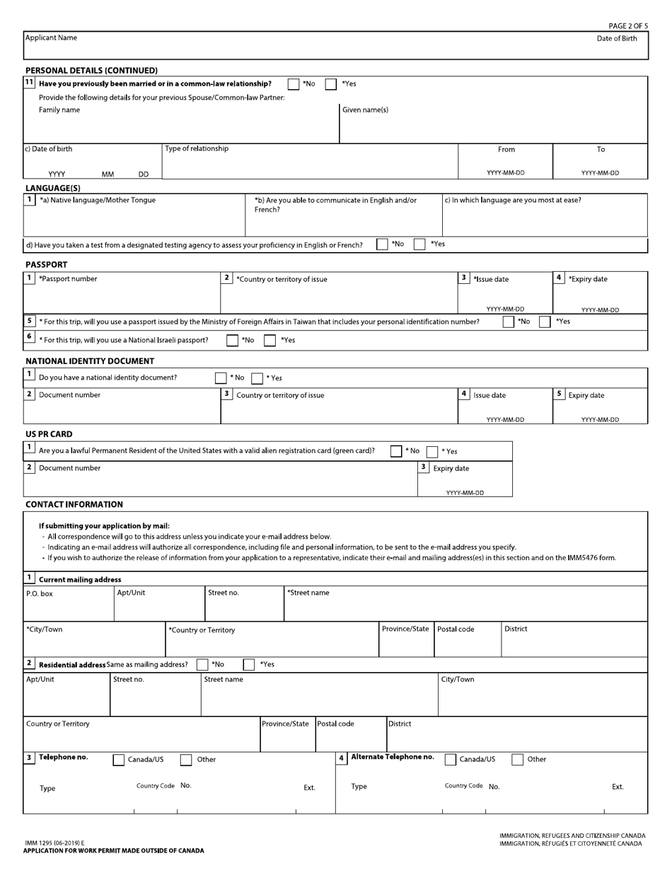 Form IMM1295 - Fill Out, Sign Online and Download Fillable PDF, Canada ...