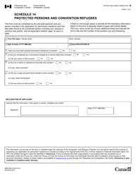 Document preview: Form IMM0008 Schedule 14 Protected Persons and Convention Refugees - Canada
