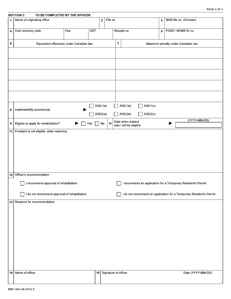 Form IMM1444 Application for Criminal Rehabilitation - Canada, Page 3