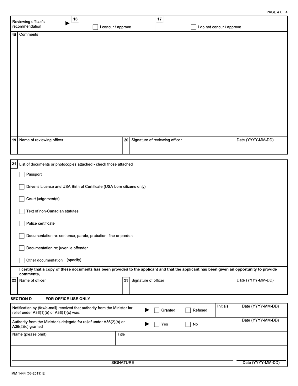 Form IMM1444 Application for Criminal Rehabilitation - Canada, Page 4