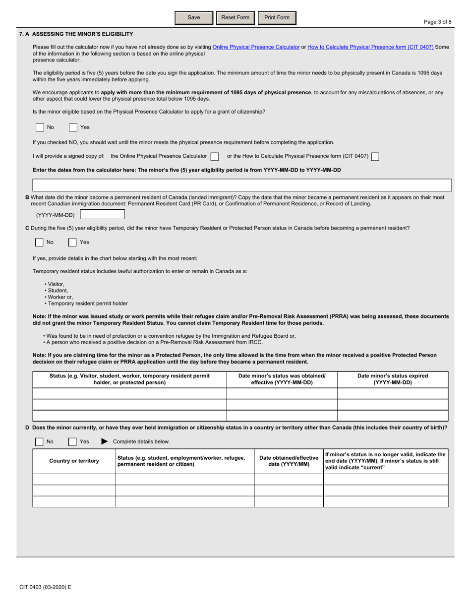 Form CIT0403 Application for Canadian Citizenship - Minors (Under 18 Years of Age) Applying Under Subsection 5(1) - Canada, Page 3