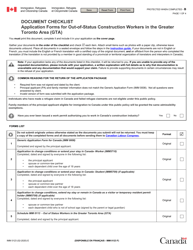 Form IMM0123 Document Checklist Application Forms for out-Of-Status Construction Workers in the Greater Toronto Area (Gta) - Canada