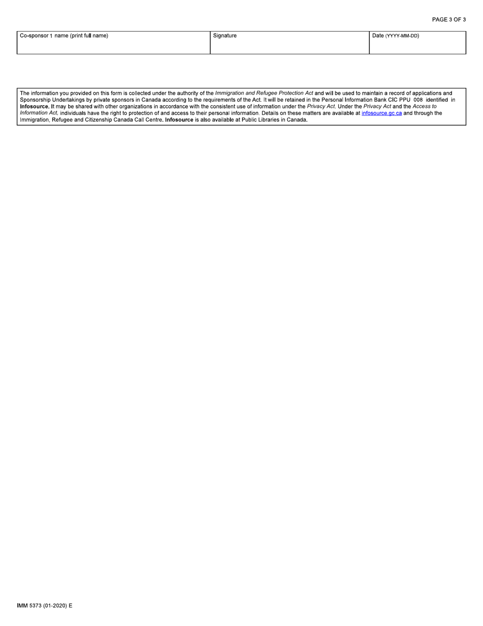 Form IMM5373 Sponsorship Undertaking - Sponsorship Agreement Holders (Sah) - Canada, Page 3