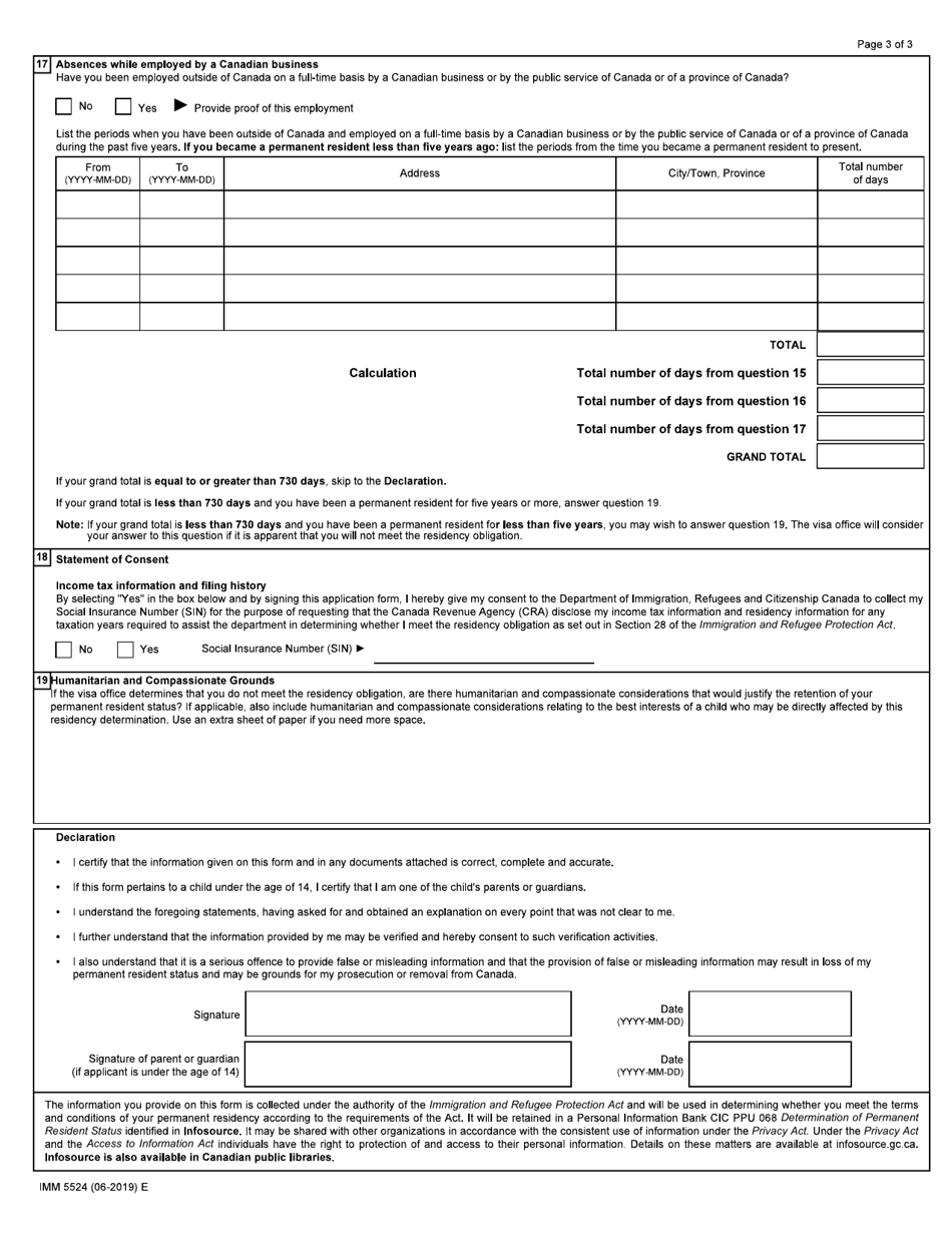 Form IMM5524 Application for a Permanent Resident Travel Document - Canada, Page 3