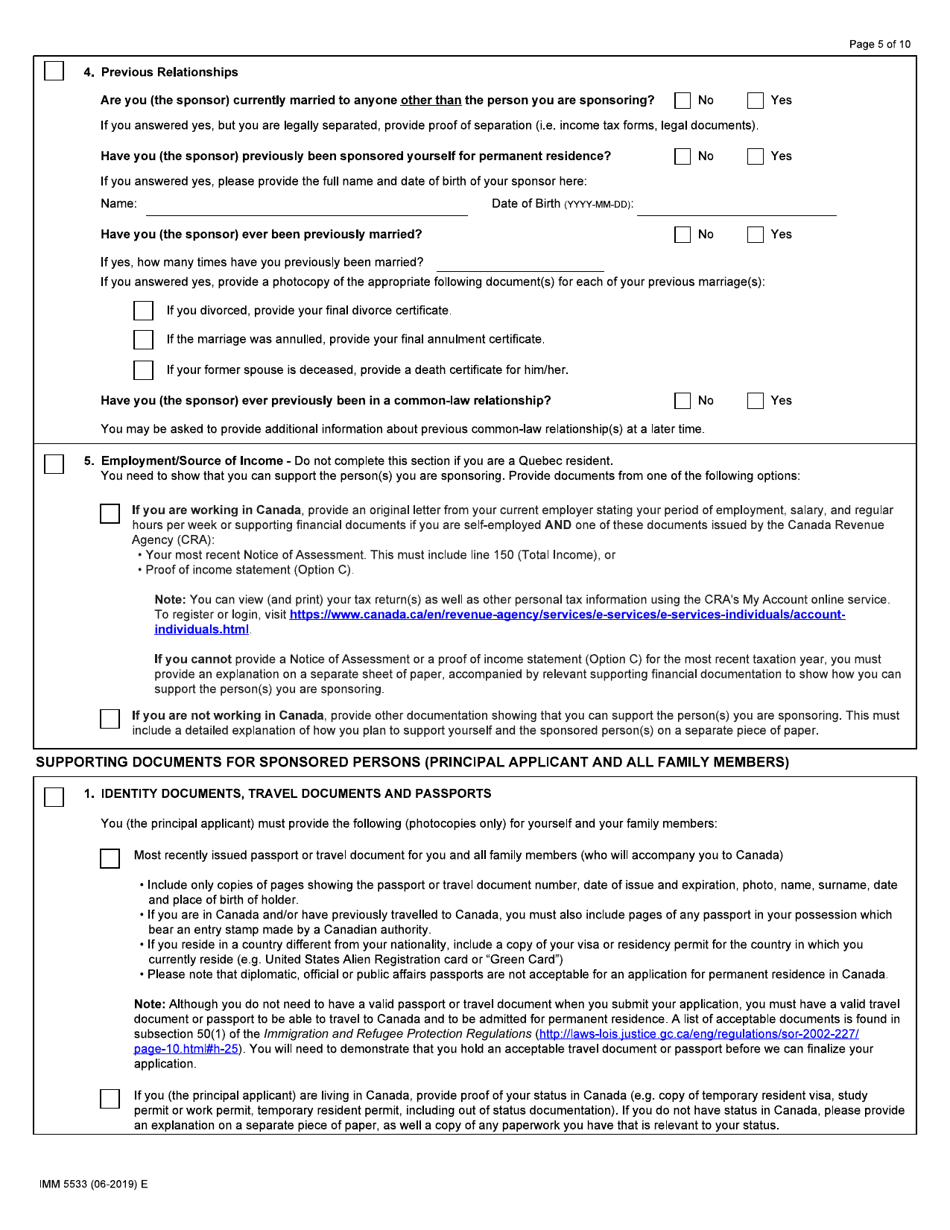 Form IMM5533 Document Checklist - Spouse (Including Dependent Children) - Canada, Page 5