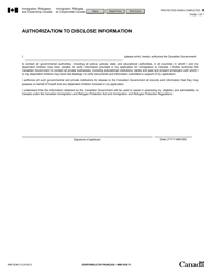 Document preview: Form IMM5536 Authorization to Disclose Information - Canada
