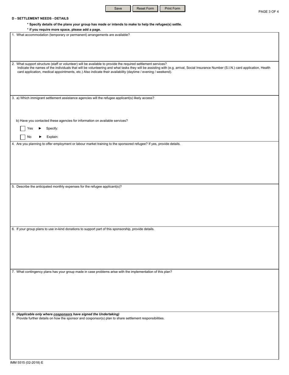 Form IMM5515 Settlement Plan and Financial Assessment Community Sponsors - Canada, Page 3