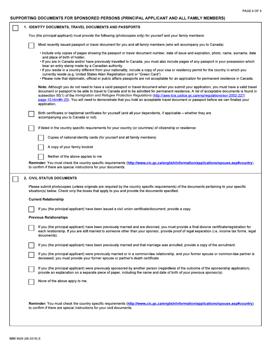 Form IMM5629 Document Checklist - Conjugal Partner (Including Dependent Children) - Canada, Page 6