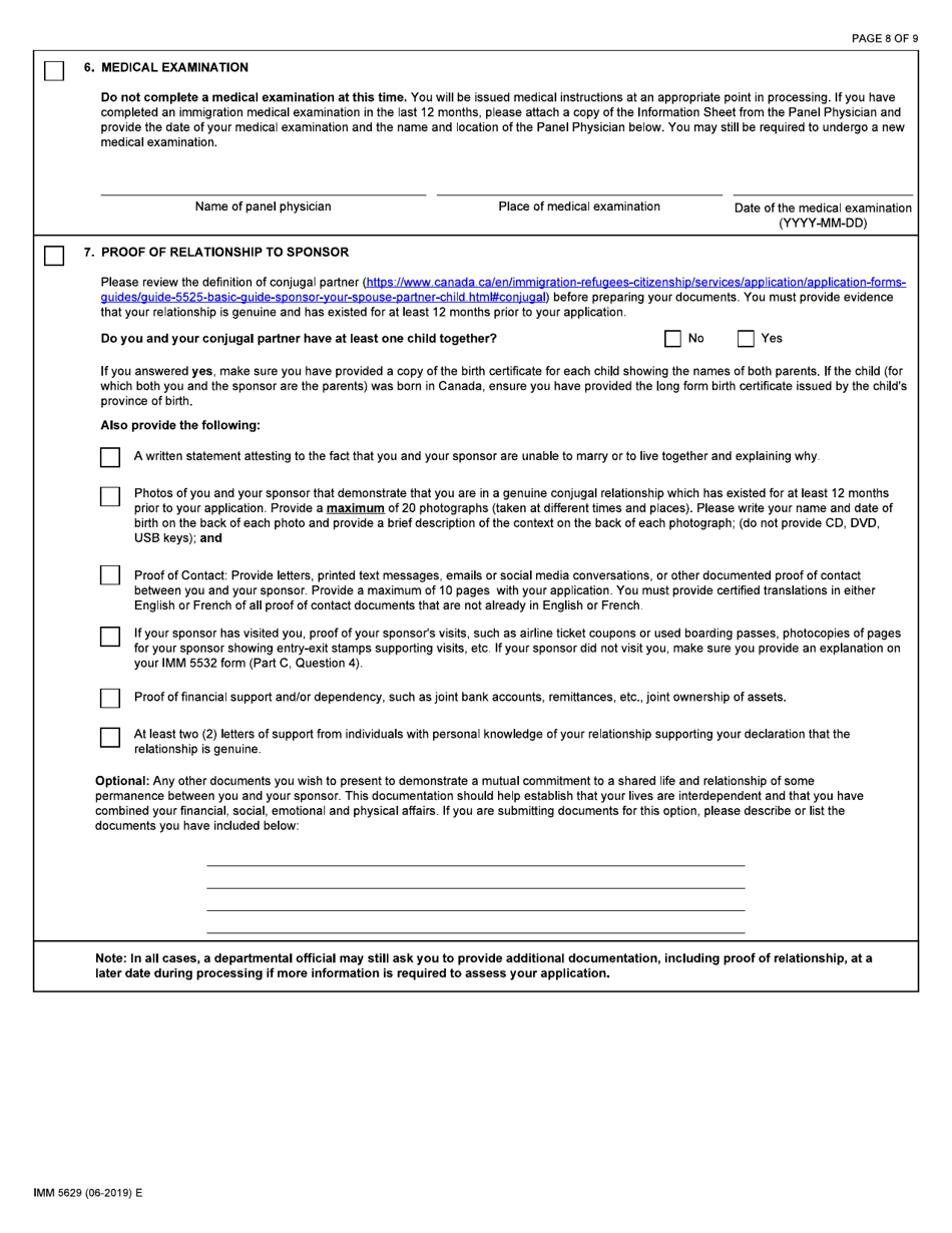 Form IMM5629 Document Checklist - Conjugal Partner (Including Dependent Children) - Canada, Page 8