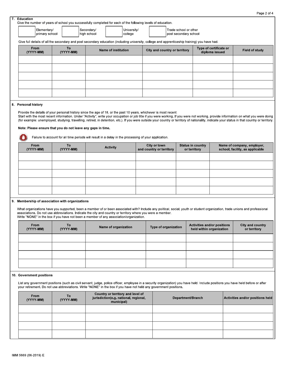 Form IMM5669 Schedule A Background / Declaration - Canada, Page 2