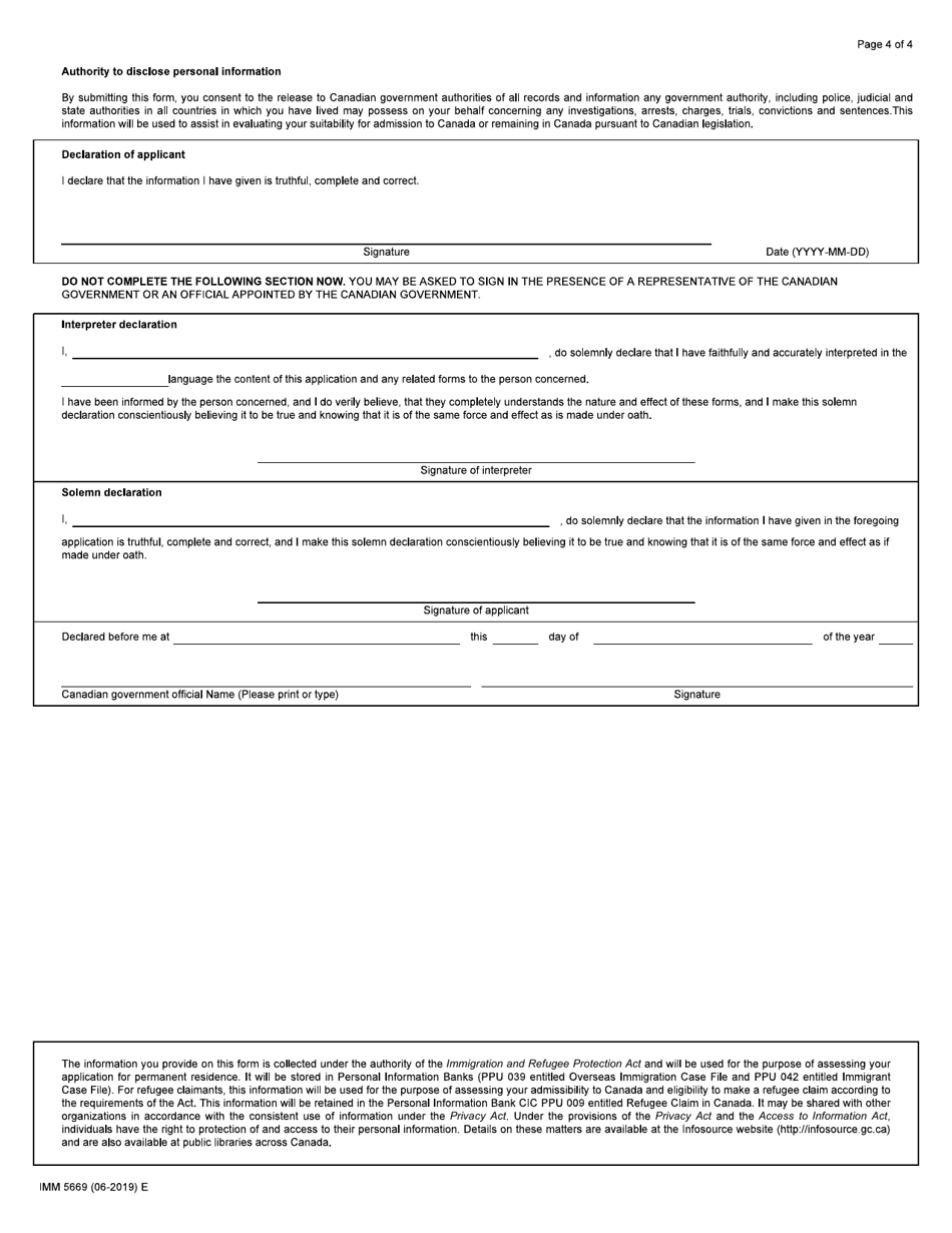 Form IMM5669 Schedule A Background / Declaration - Canada, Page 4