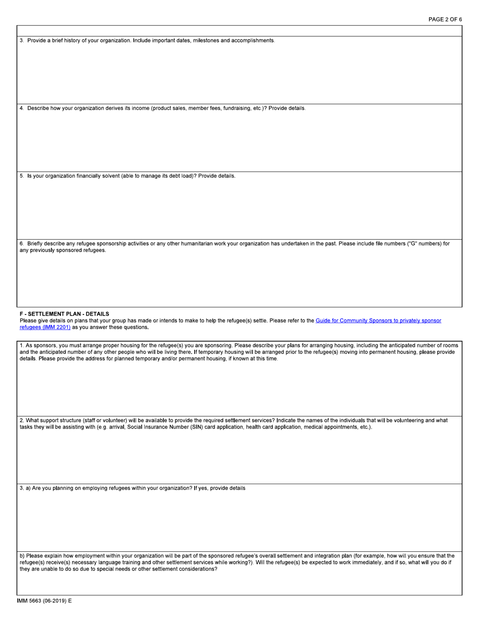 Form IMM5663 Sponsorship Undertaking and Settlement Plan - Community Sponsor (Cs) - Canada, Page 2