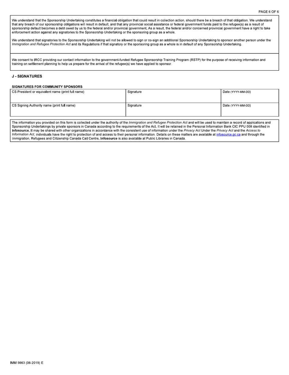 Form IMM5663 Sponsorship Undertaking and Settlement Plan - Community Sponsor (Cs) - Canada, Page 6