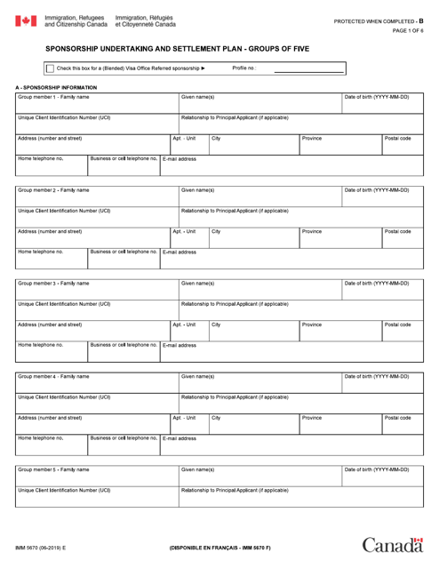 Form IMM5670 Download Fillable PDF or Fill Online Sponsorship