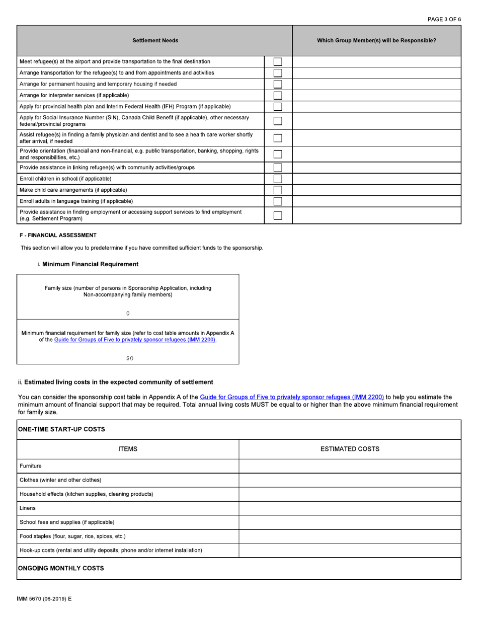 Form IMM5670 Sponsorship Undertaking and Settlement Plan - Groups of Five - Canada, Page 3