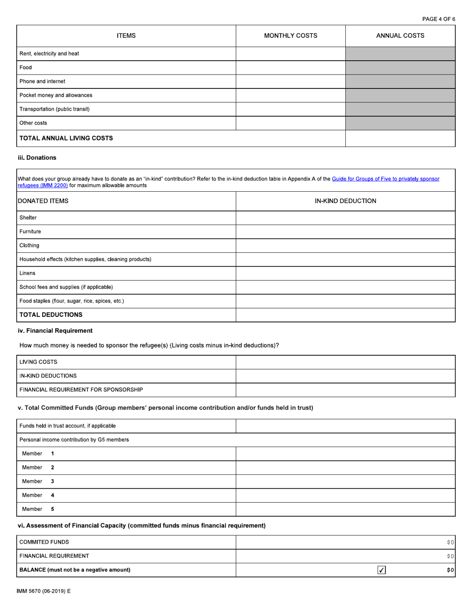 Form IMM5670 Sponsorship Undertaking and Settlement Plan - Groups of Five - Canada, Page 4