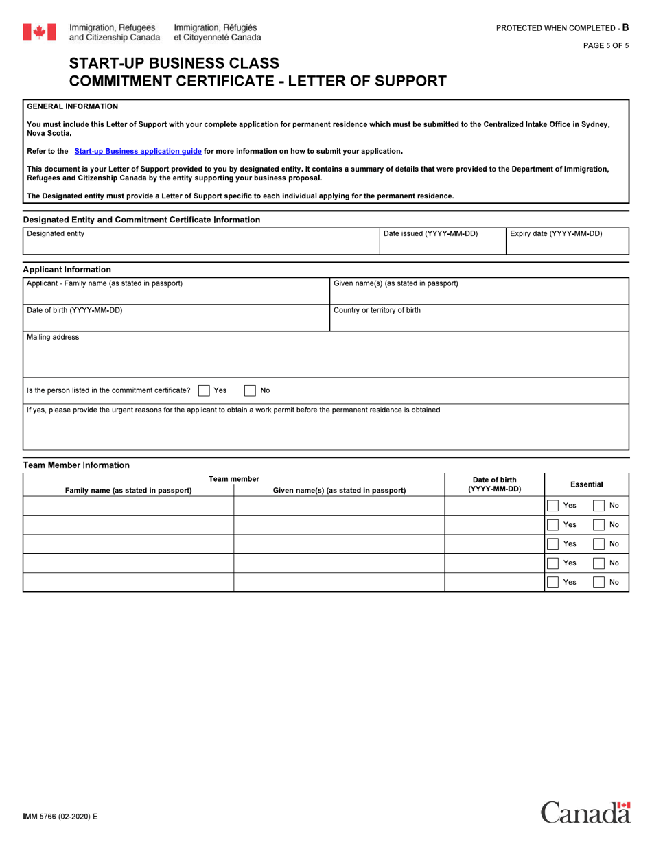 Form IMM5766 Start-Up Business Class Commitment Certificate - Canada, Page 5
