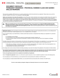Form IMM5690 Document Checklist - Permanent Residence - Provincial Nominee Class and Quebec Skilled Workers - Canada