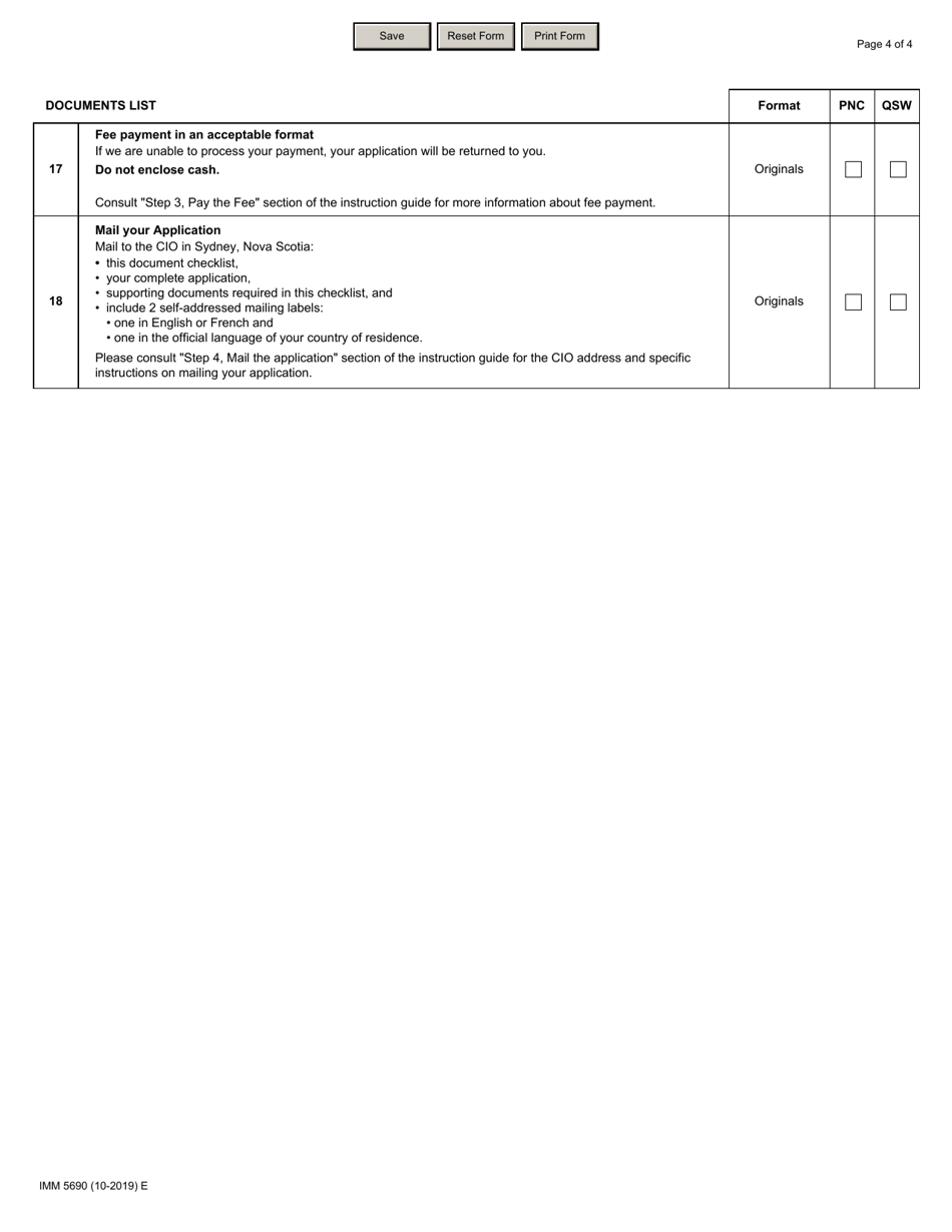 Form IMM5690 Document Checklist - Permanent Residence - Provincial Nominee Class and Quebec Skilled Workers - Canada, Page 4